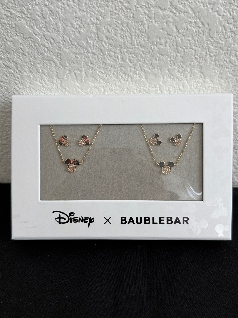 NWT Disney x Baublebar Minnie & Mickey Gold-Tone Necklace and Earring Set